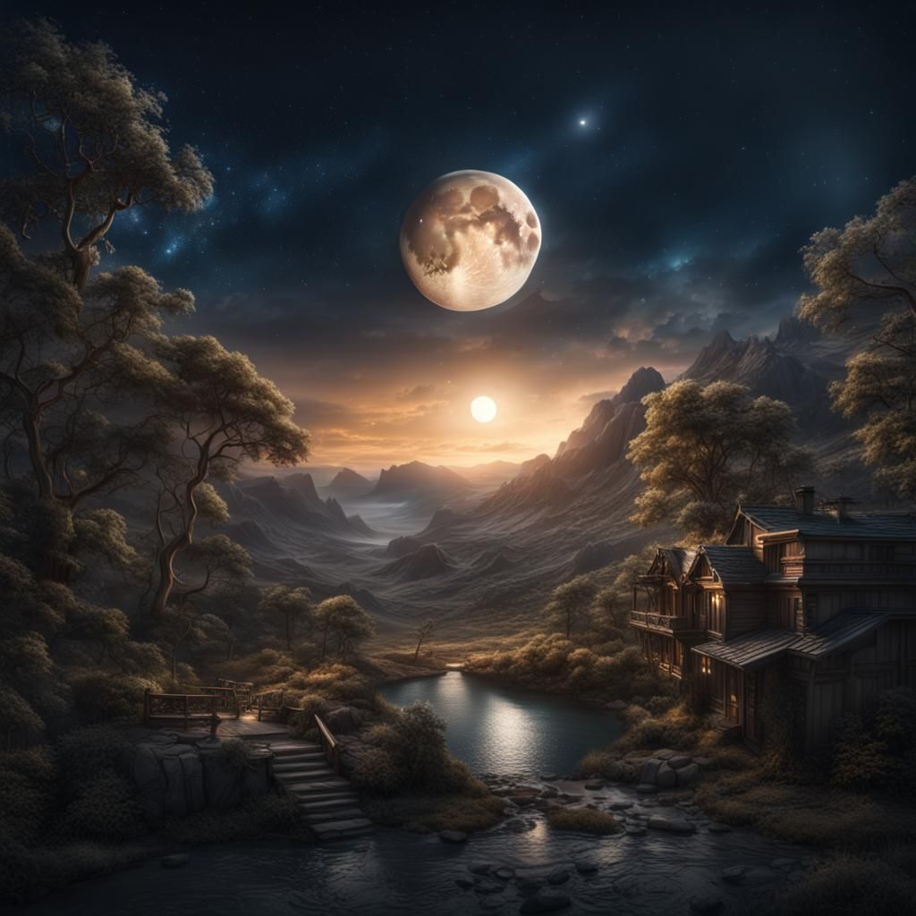 Epic Night Sky with Stars and Moon