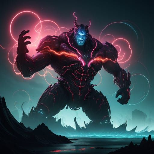 Neon Colossus: Towering Form of Energy and Destruction