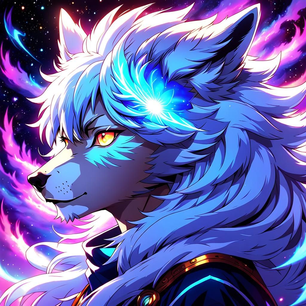 Anime Boy with Cosmic Spirit Wolf Aura