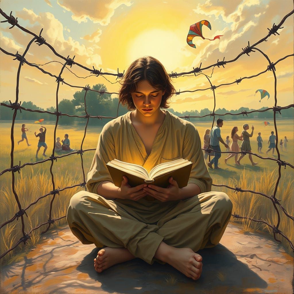 Renaissance-Style Introverted Figure in Contrasting Landscap...