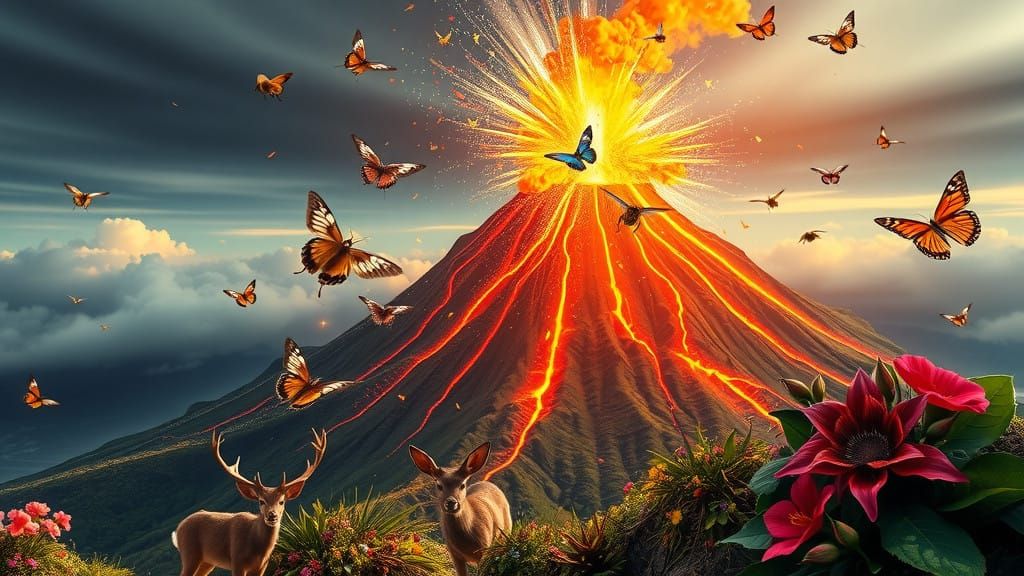 Vibrant Eruption of Colorful Blooms in Photorealistic Landsc...