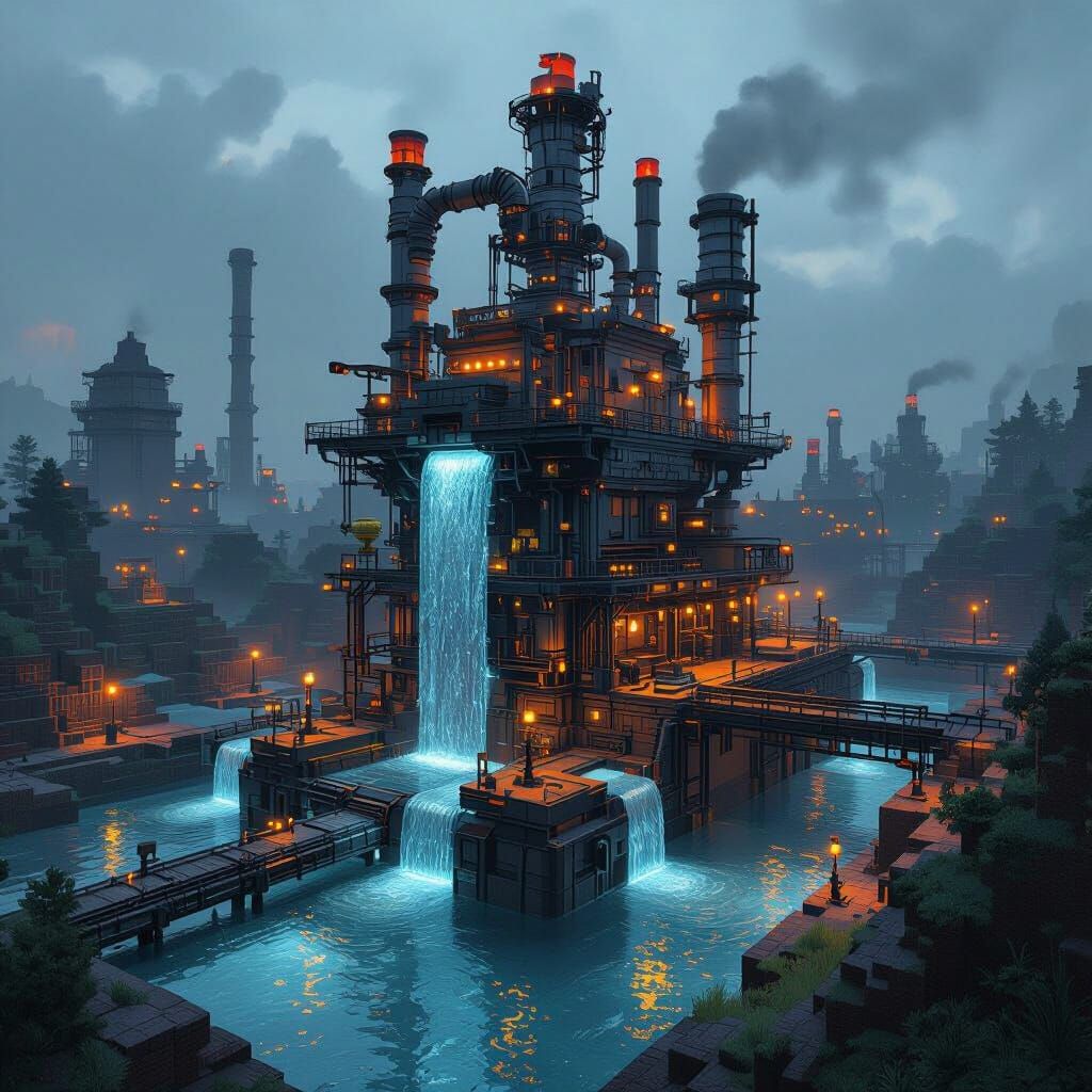 Steampunk Minecraft Water Farm Inspired by Syd Mead