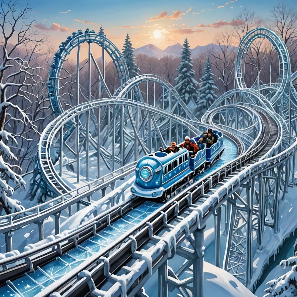 Winter Wonderland Ice Roller Coaster Digital Painting