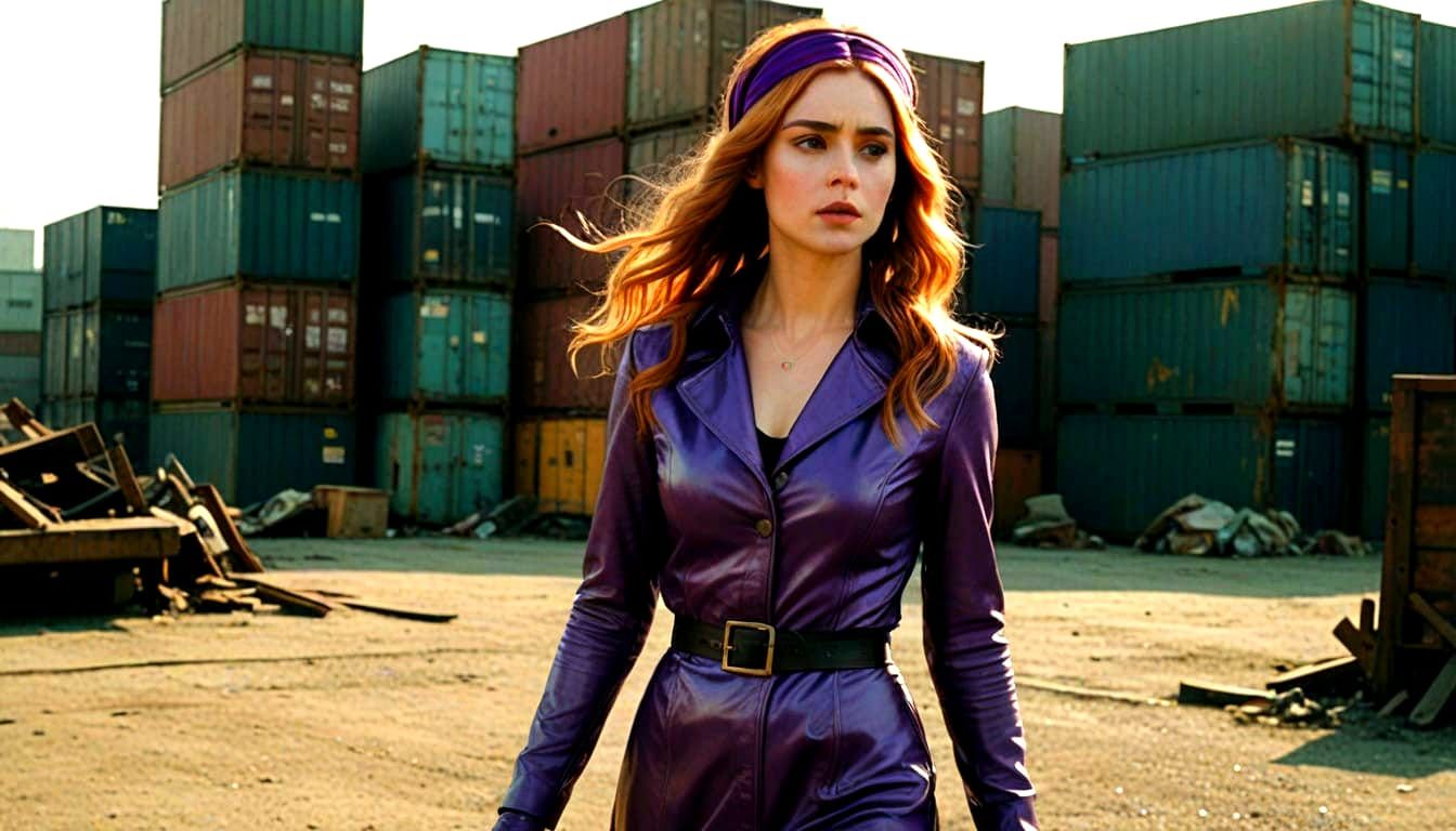 Ginger-Haired Detective in Dark Purple Attire, Film Noir Ins...