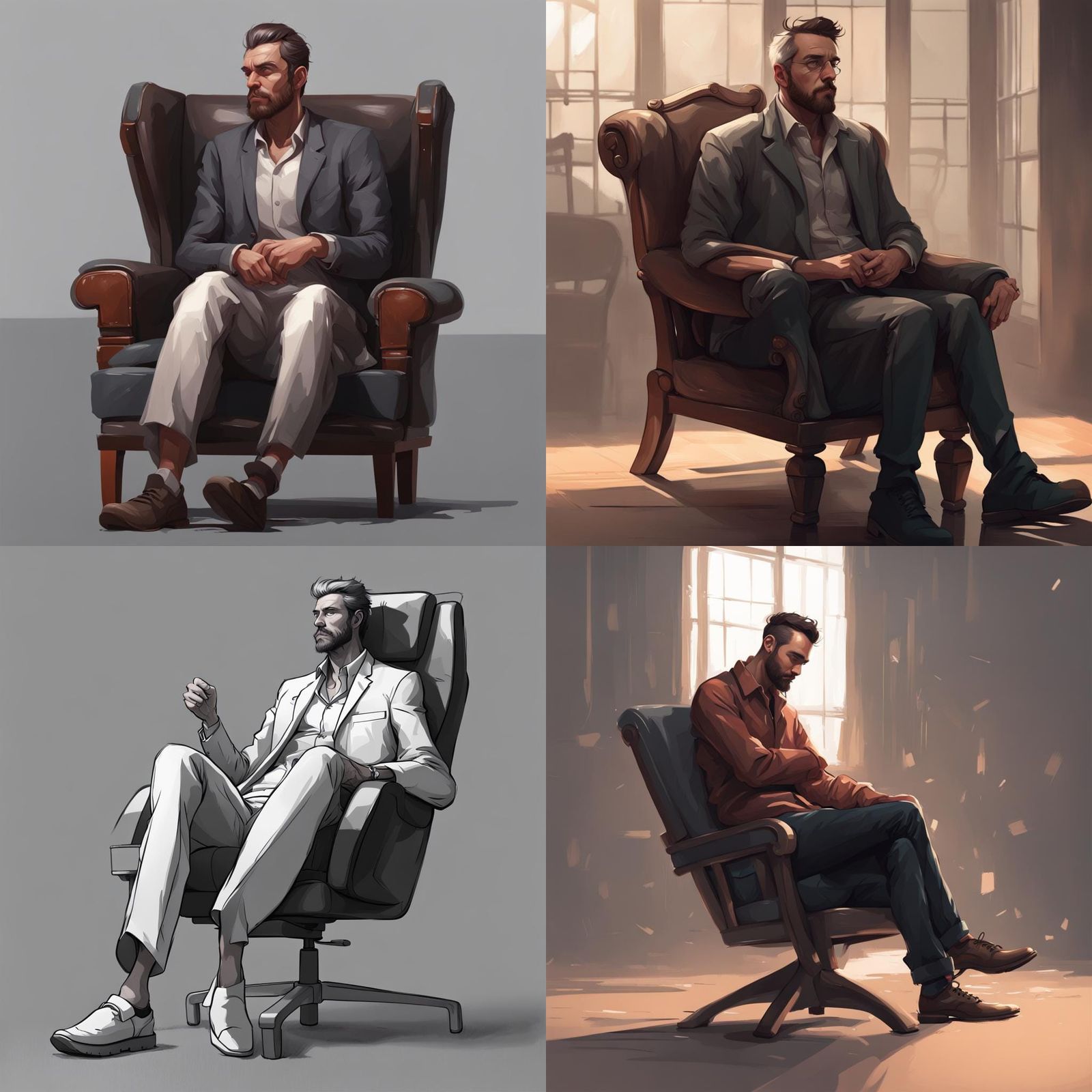 Man Sitting in Chair, Trending on ArtStation