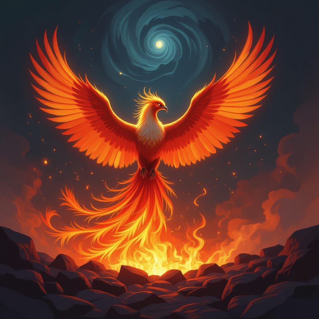 Majestic Phoenix Erupts in Fiery Cosmic Rebirth