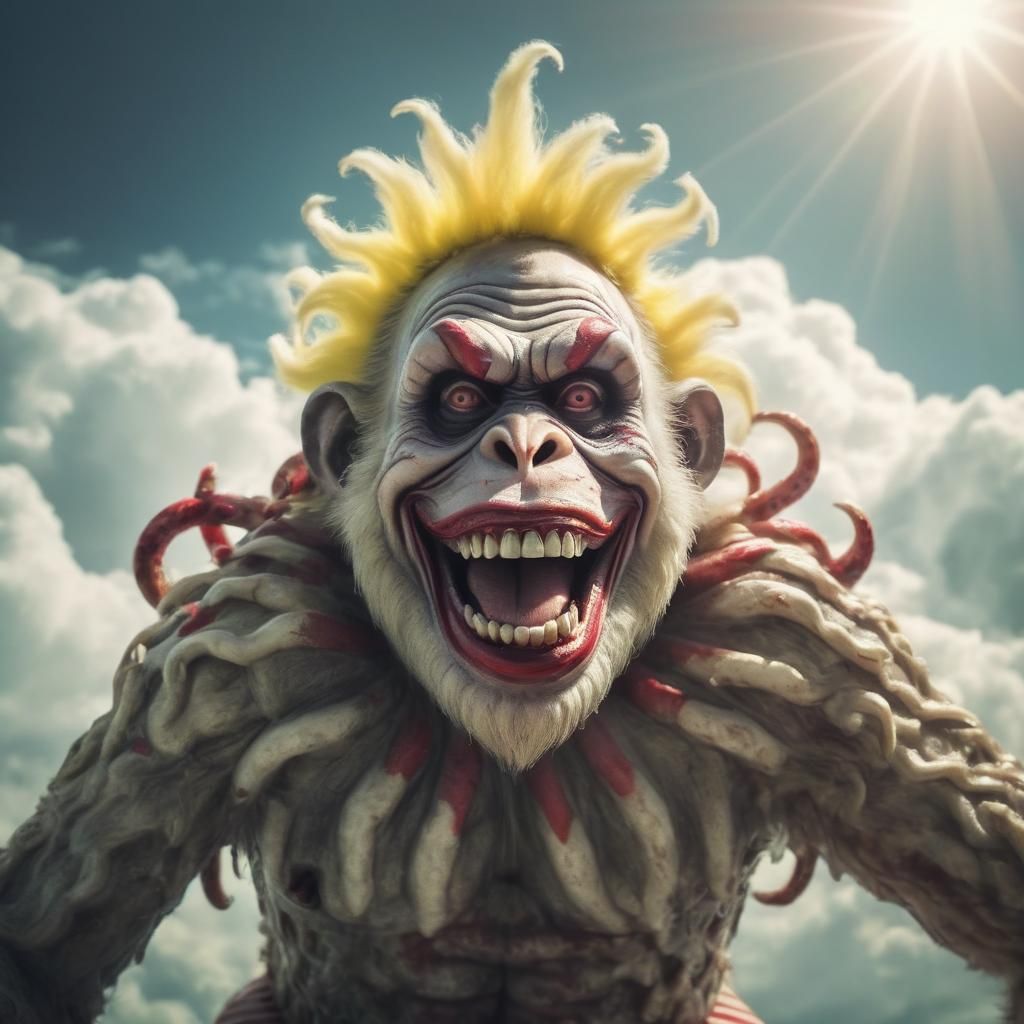 Maniacal Zombie Monkey Clown Kraken in Divine Light