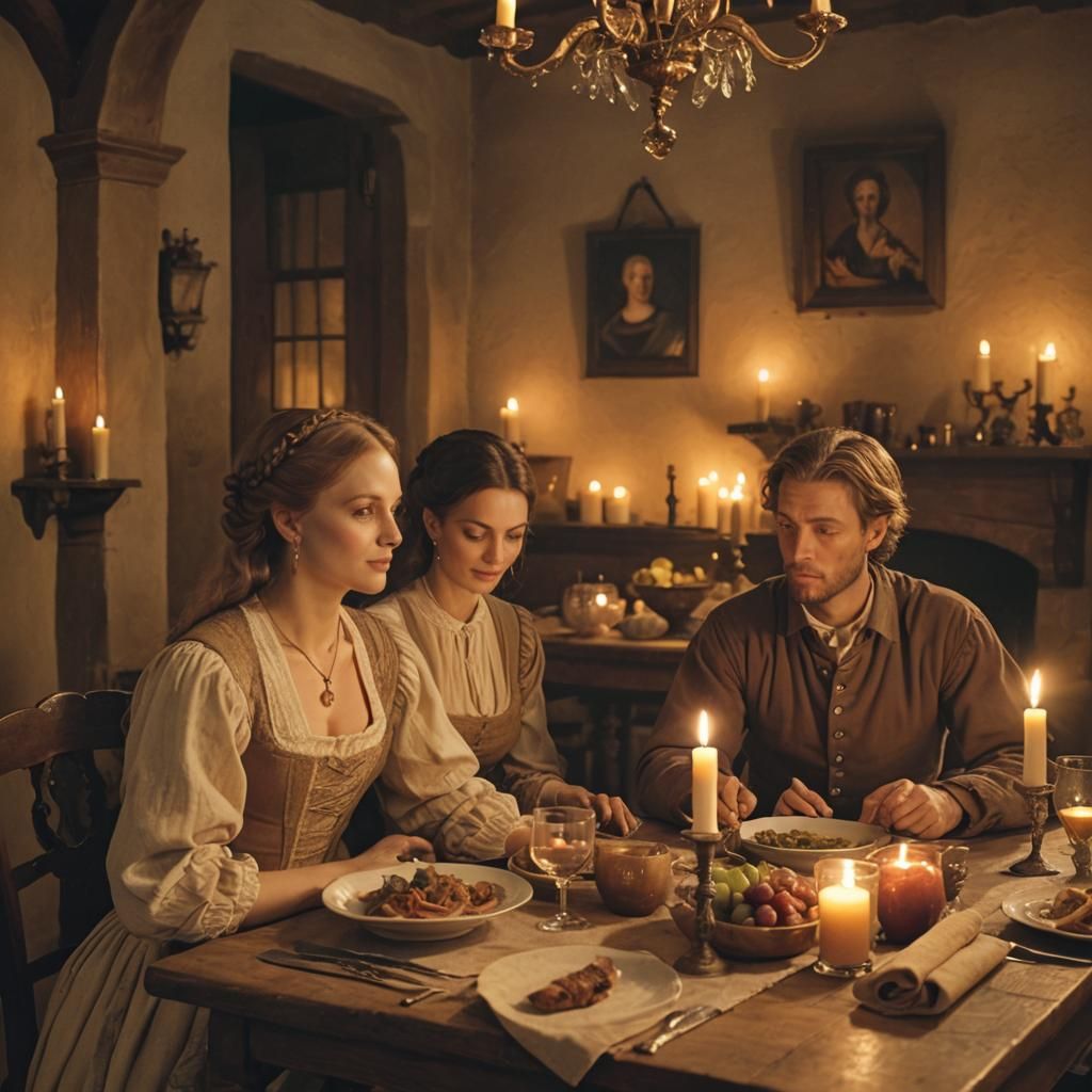 Renaissance Dinner Scene with Elegant Couple