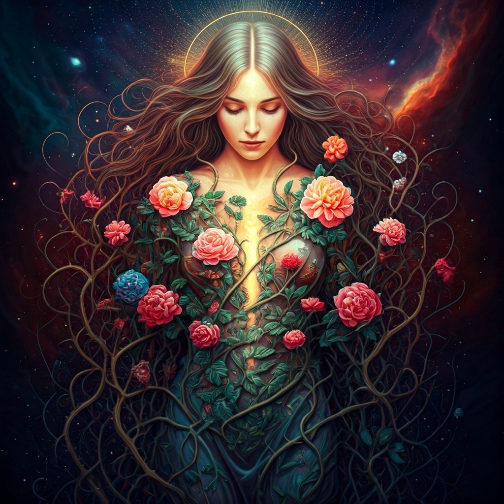 Ethereal Woman's Journey Through Life's Contrasts in Cosmic ...