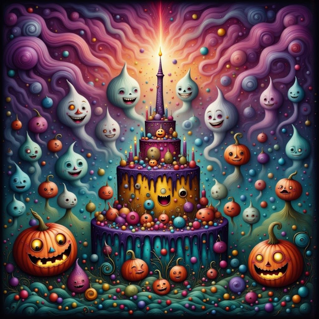 Haunted Birthday Cake Celebration with Pumpkin Goblins
