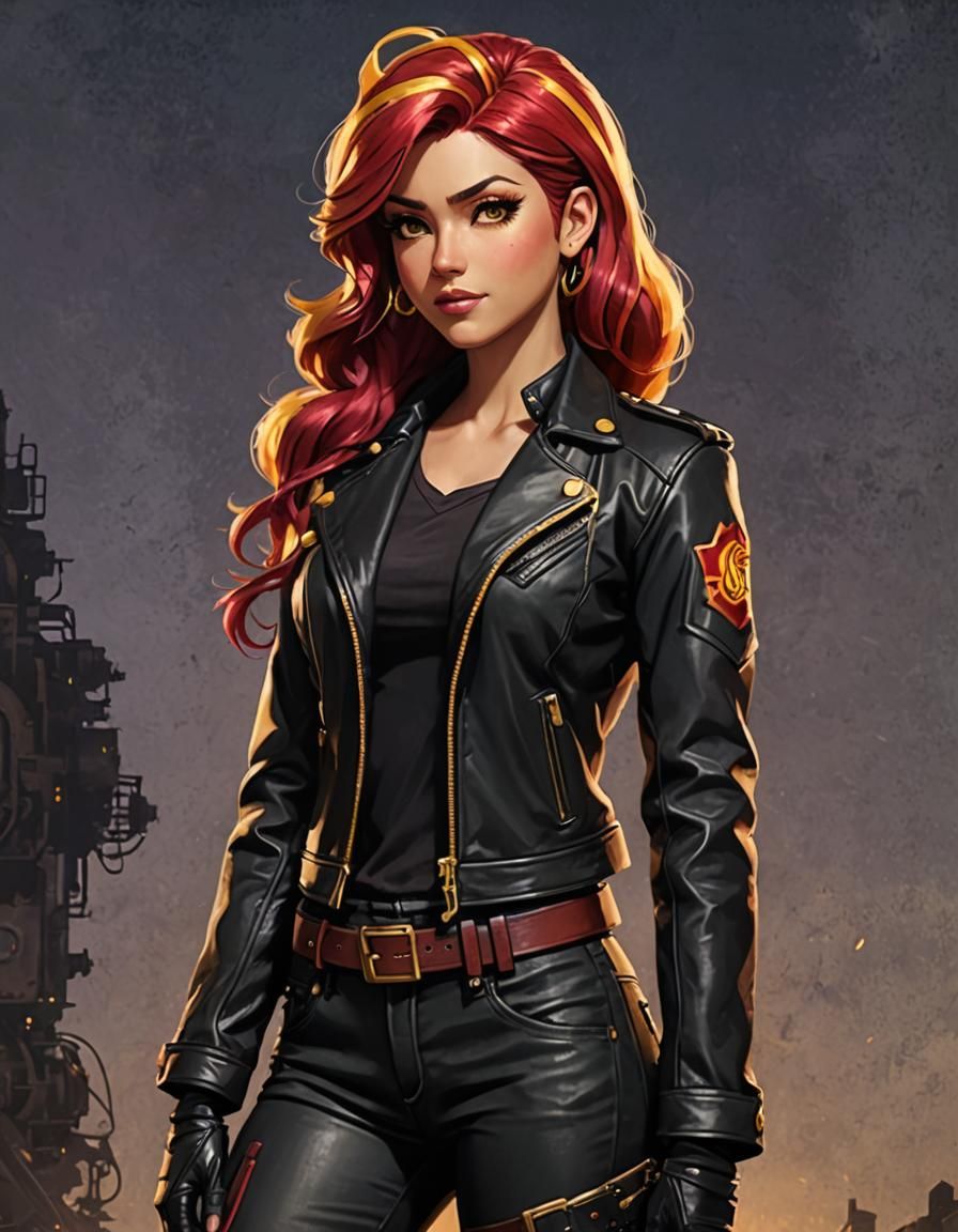 Sunset Shimmer in Dieselpunk Leather Jacket
