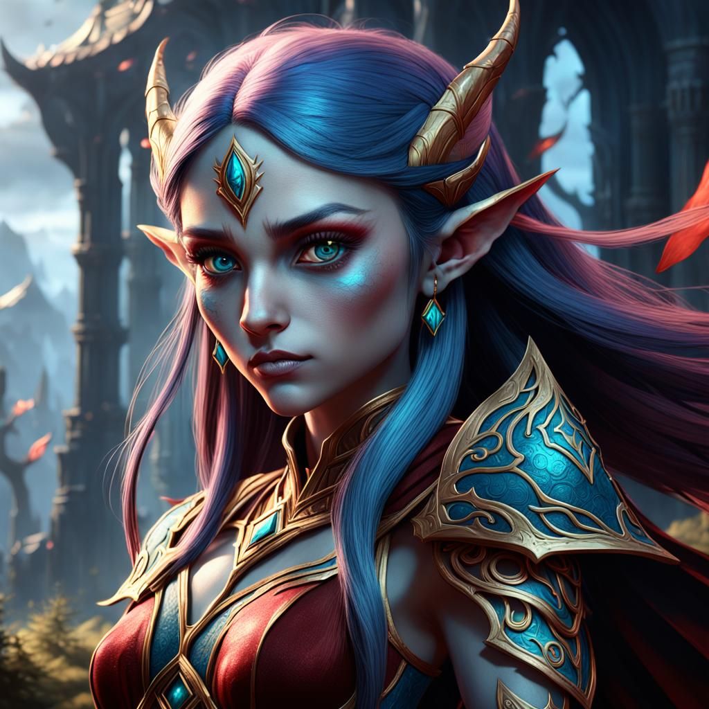 Detailed Blood Elf Matte Painting in Deep Color