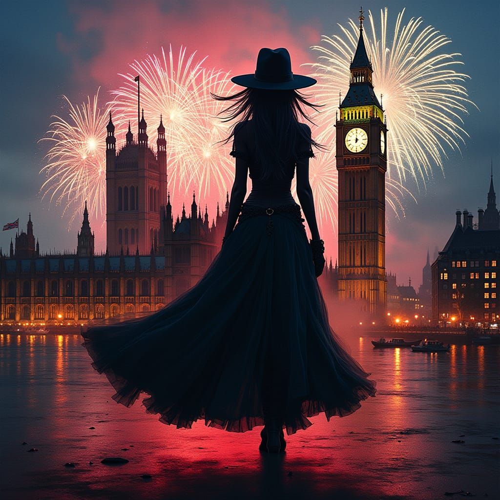 V for Vendetta Character Against Parliament Fireworks