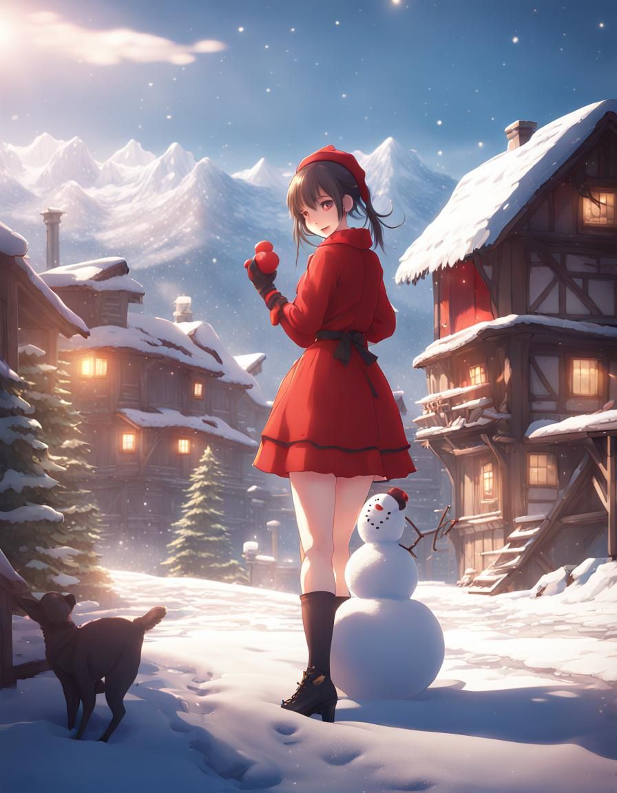 Making snowmen in the village.