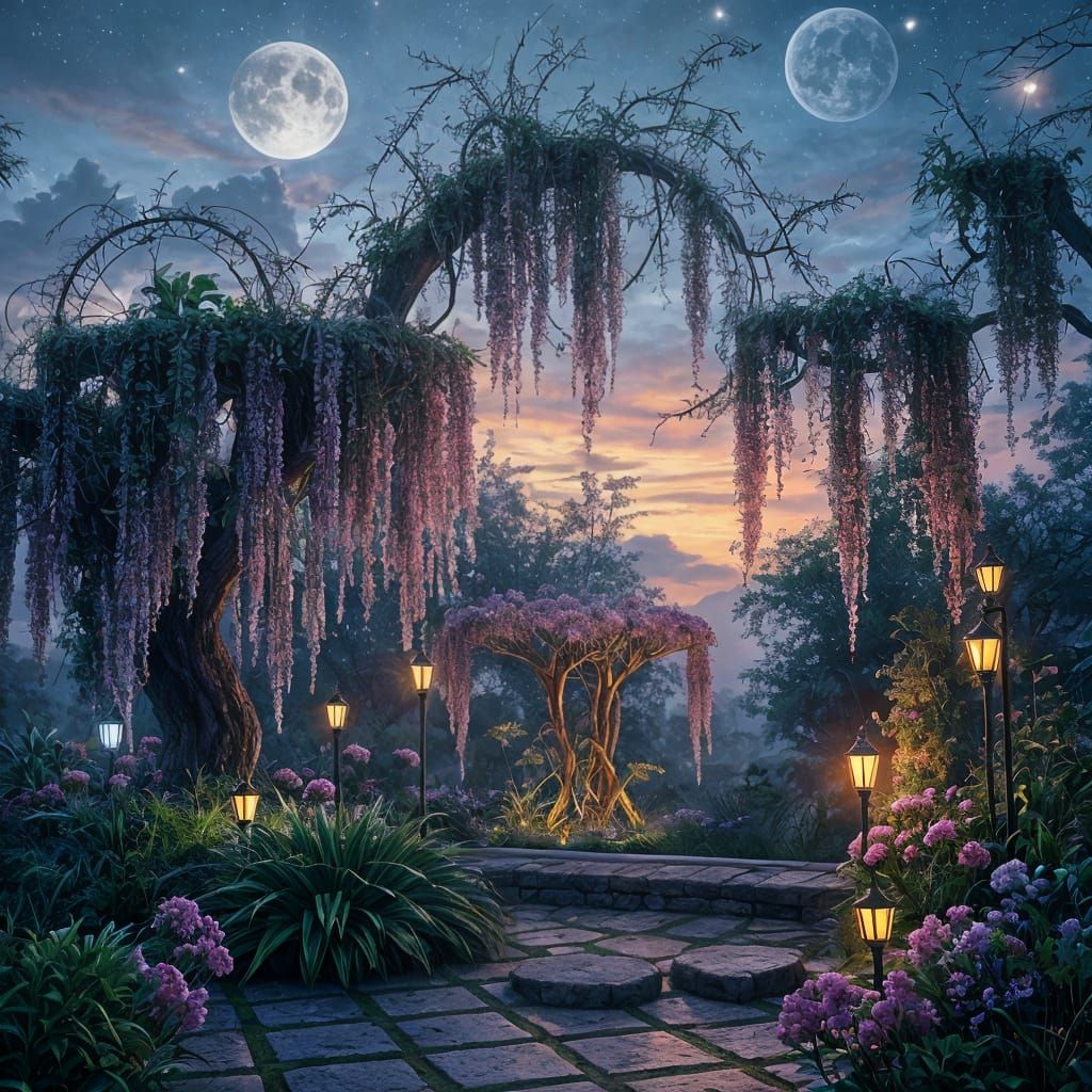Surreal Twilight Garden of Dreams