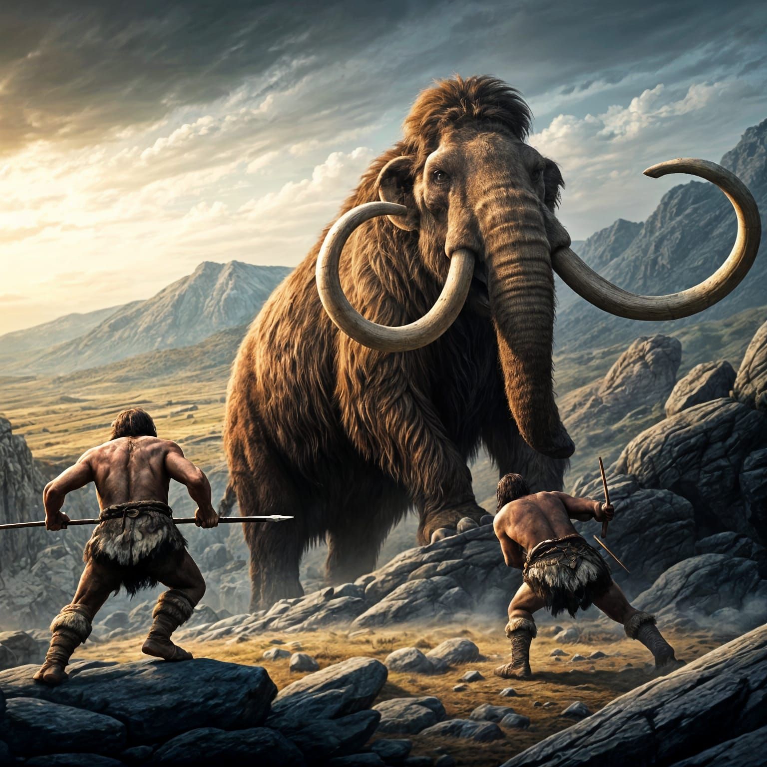 Epic Neolithic Cave Painting of Mammoth Hunt