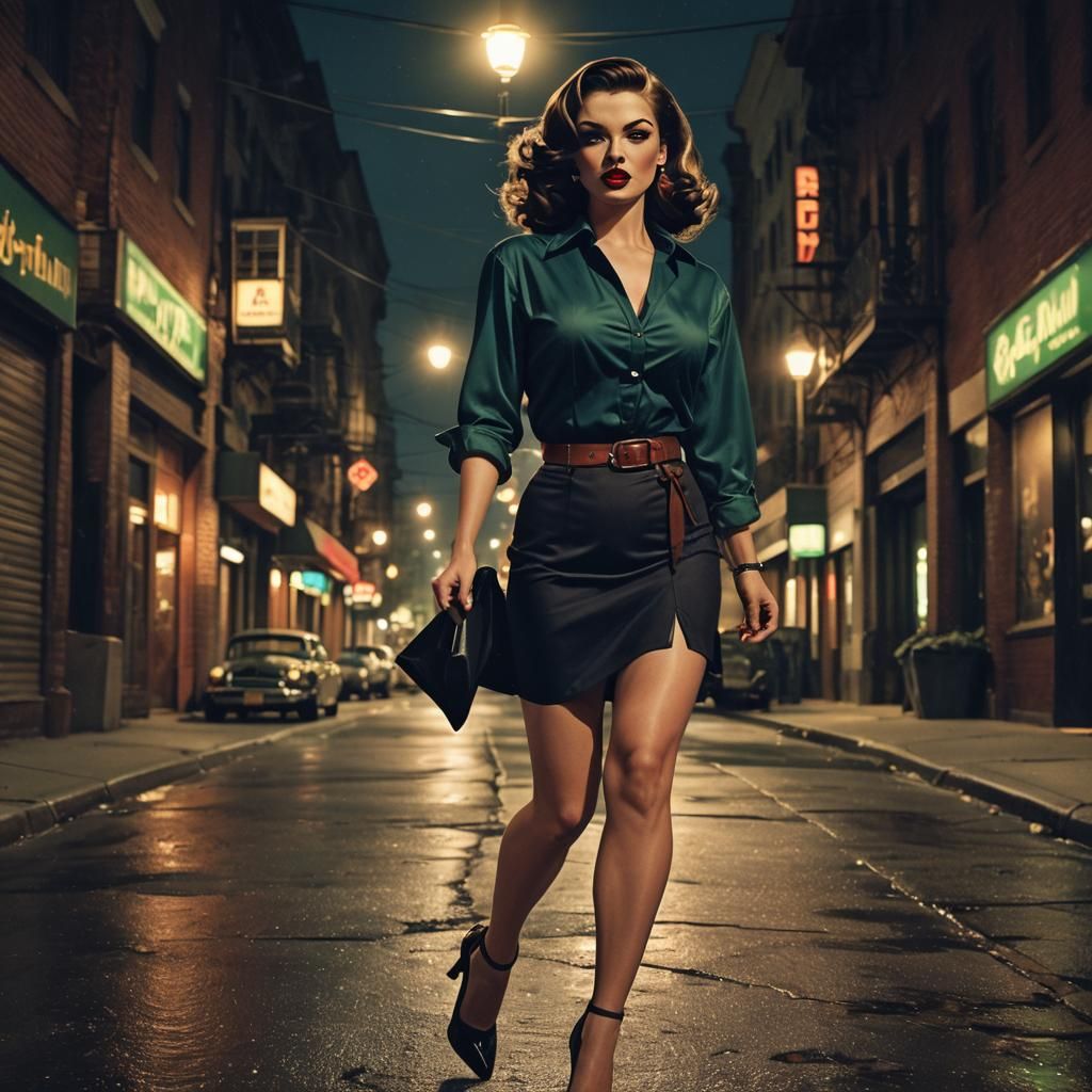 Brunette Pinup Girl in Film Noir Style