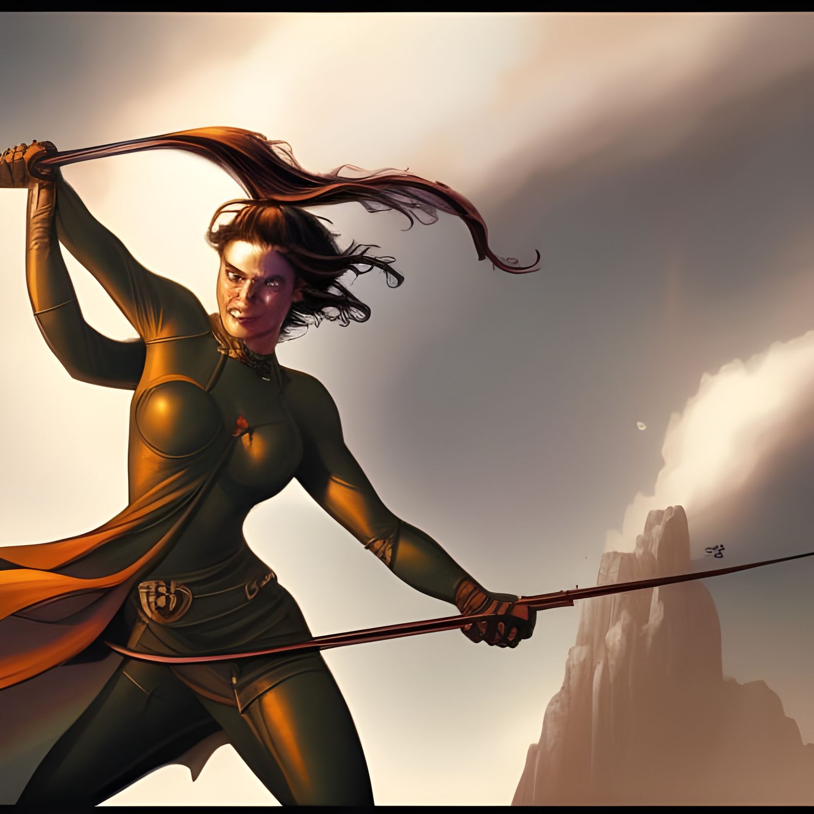 Astral Archer Soaring Through Sky, Steampunk Illustration