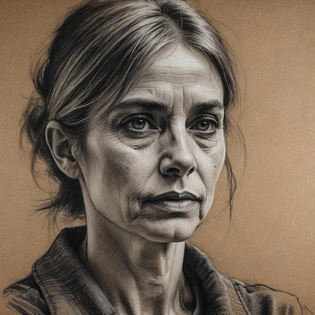 Contemplative Woman: Hyperdetailed Charcoal Close-Up Portrai...