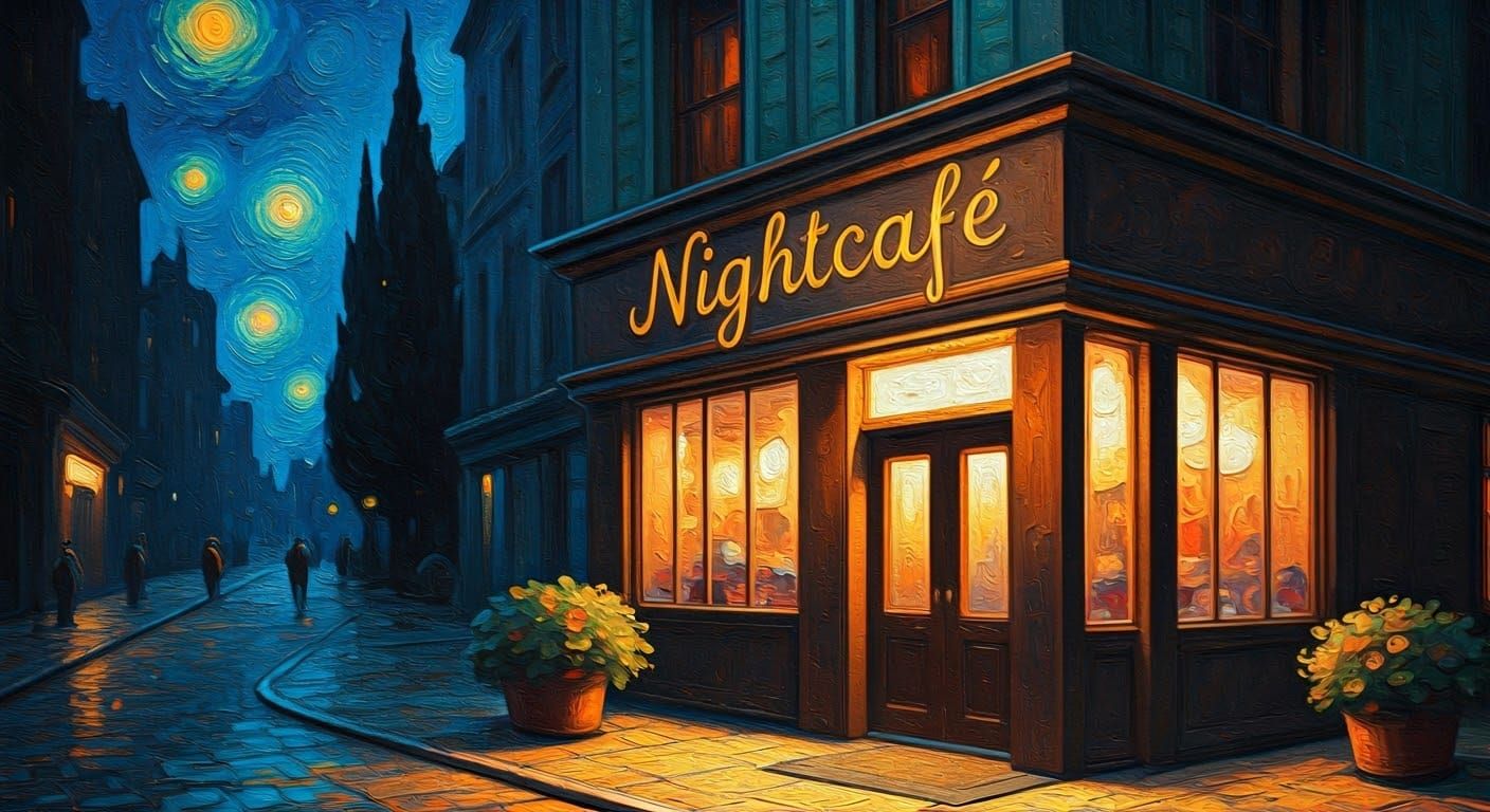 Cosmic Nightcafé in Post-Impressionist Style