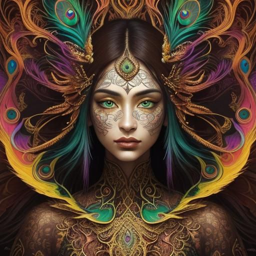 Dragon Peacock Woman in Abstract Expressionism