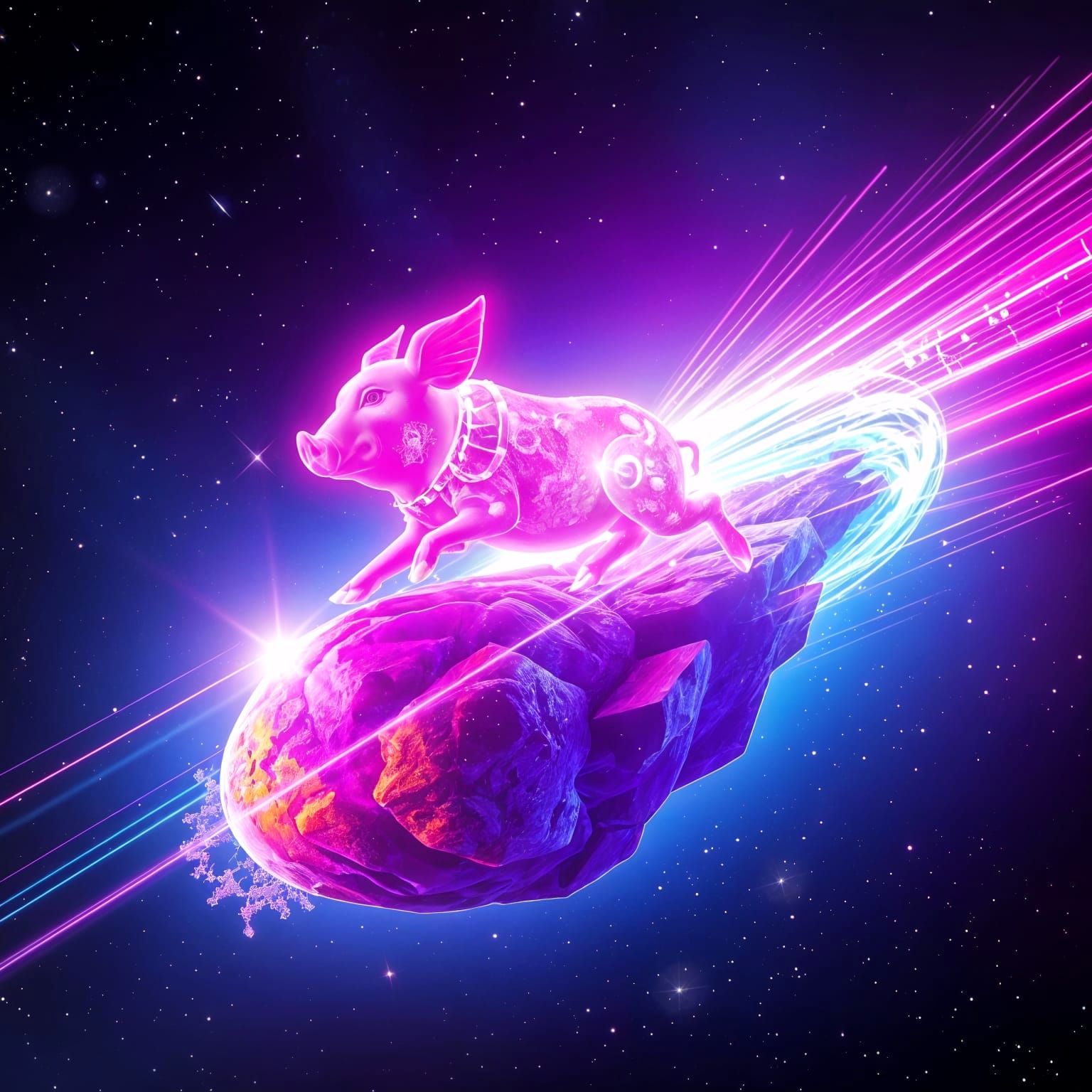 Psychedelic Pig Deity in Cosmic Laser Light