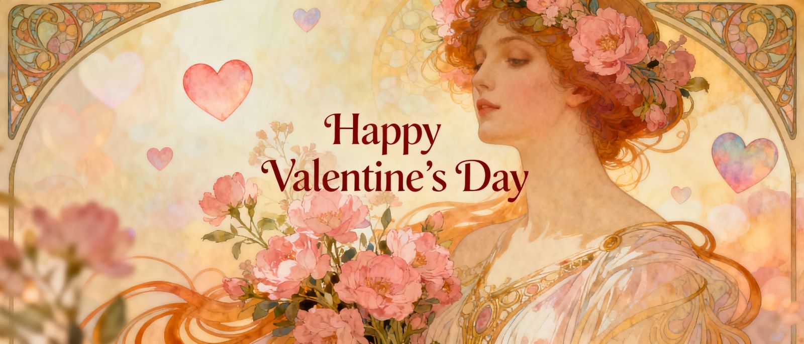 Valentine's Day Floral Arrangement with Romantic Art Nouveau...