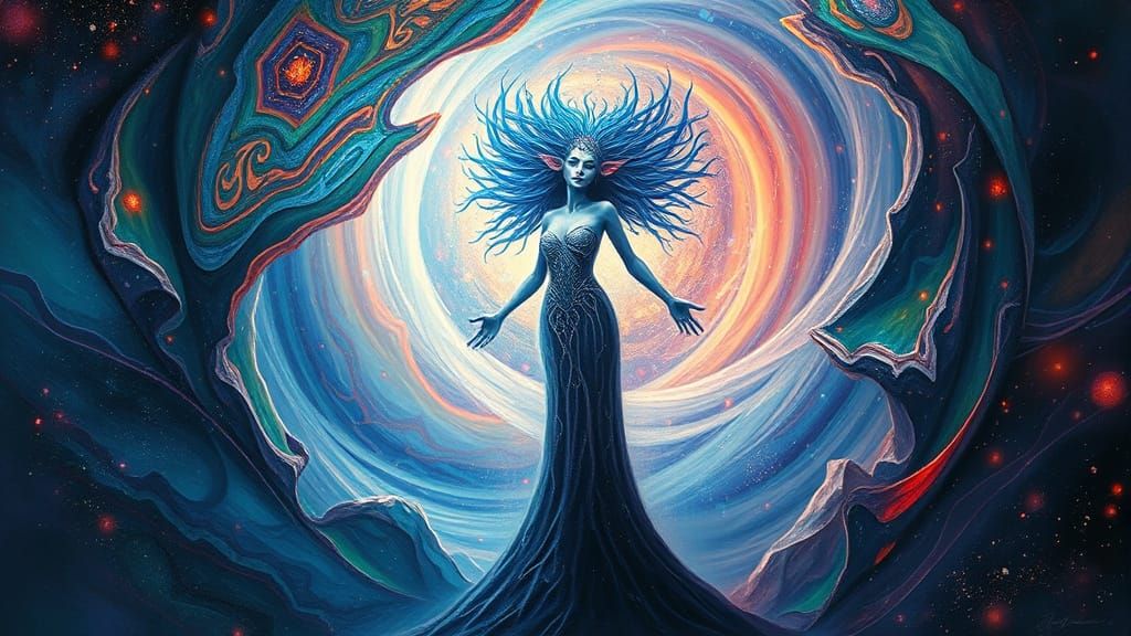 Ethereal Goddess Unleashes Cosmic Vortex in Dreamlike Abstra...