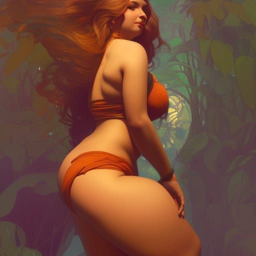 Divine Curvy Woman, Hyperdetailed Digital Art