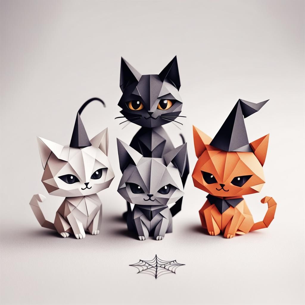 Halloween Cats Tattoo Design in Origami Style