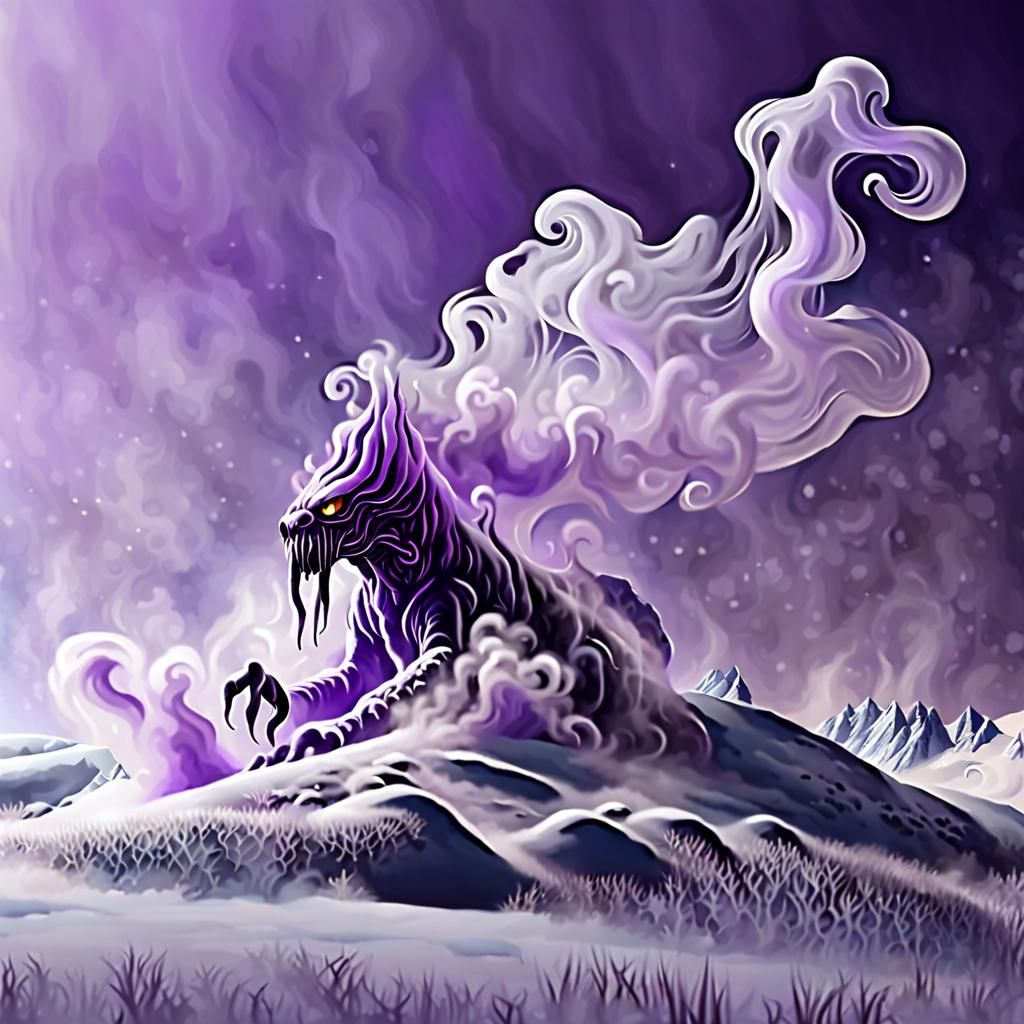 Ethereal Smoke Creature in Purple Snowscape