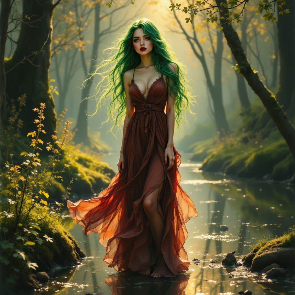 Dryad in Forest Clearing with Pond