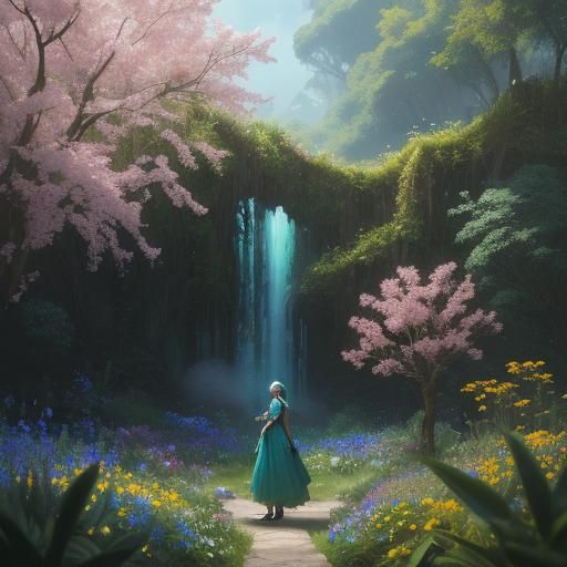 Enchanting Flower Girl in a Lush Garden