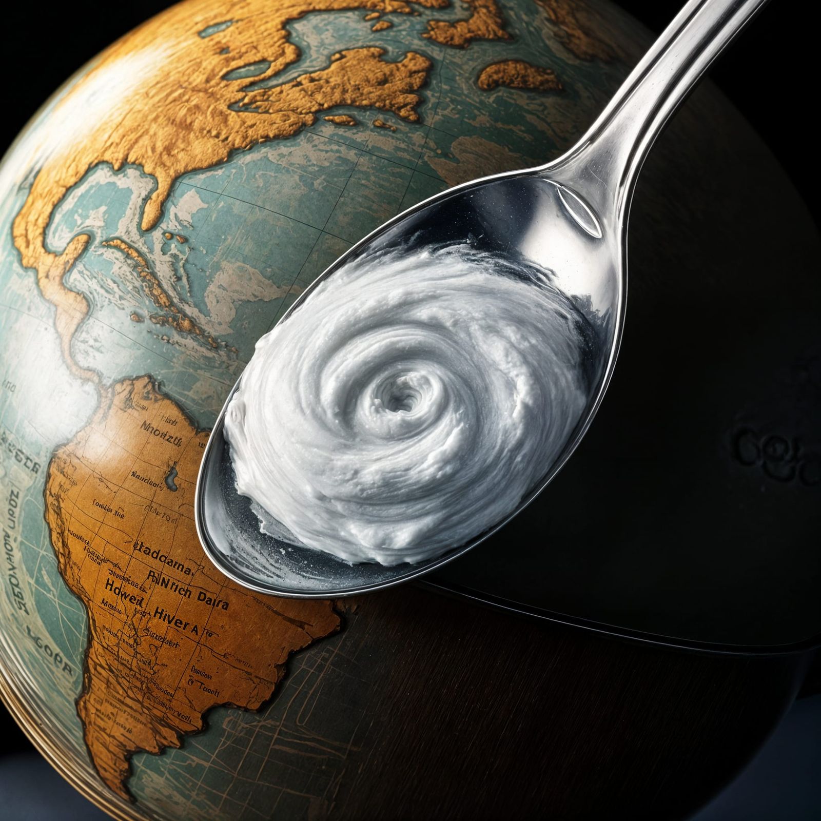 Globe Features Hurricane Contained Within Giant Spoon