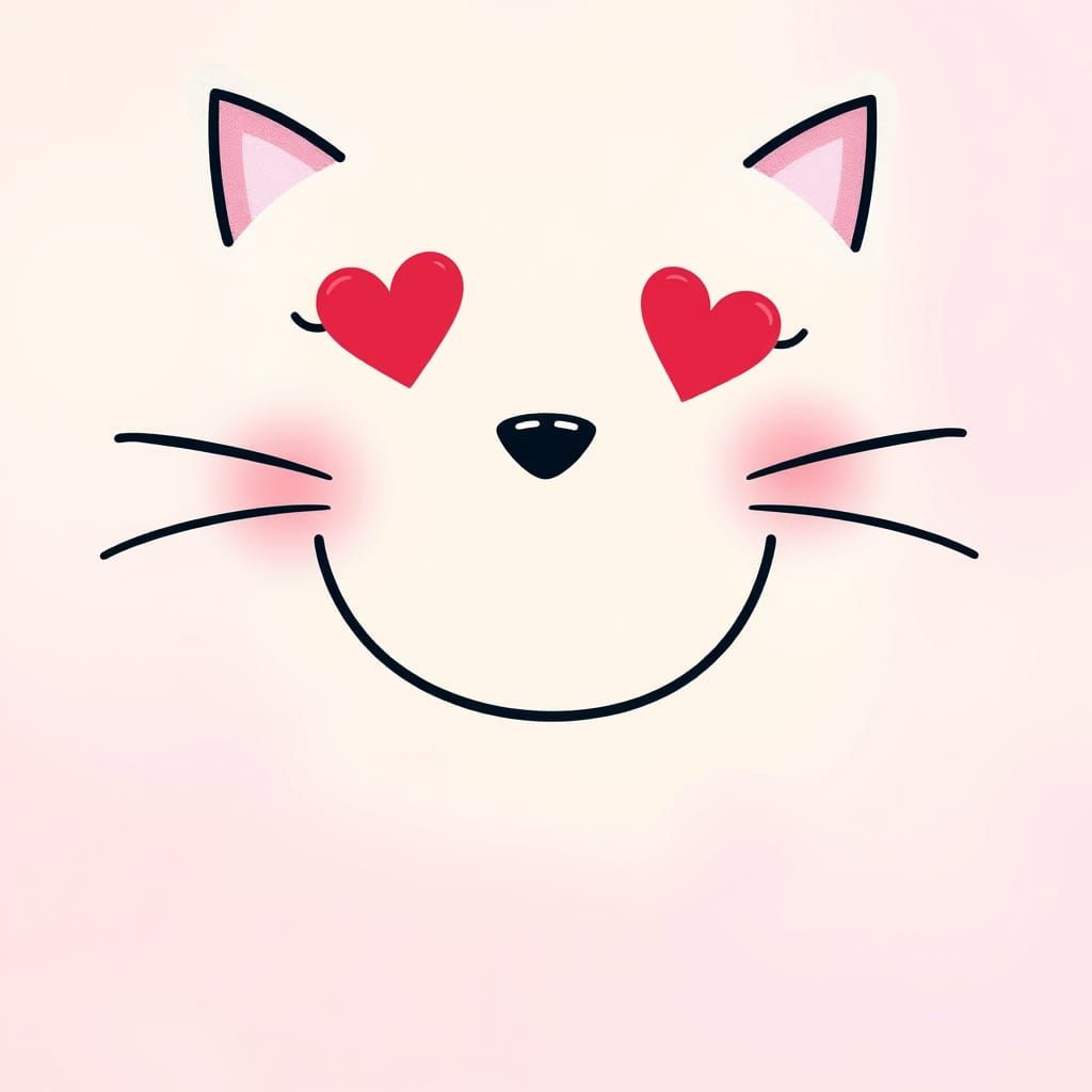 Whimsical Digital Art of a Smiling Cat with Heart Eyes