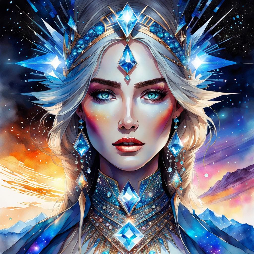 Diamond Queen: Digital Watercolor Fantasy Art