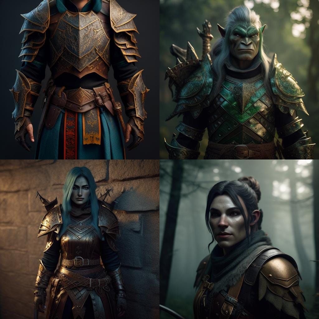 Half-Orc Warrior Woman with Bow and Axes