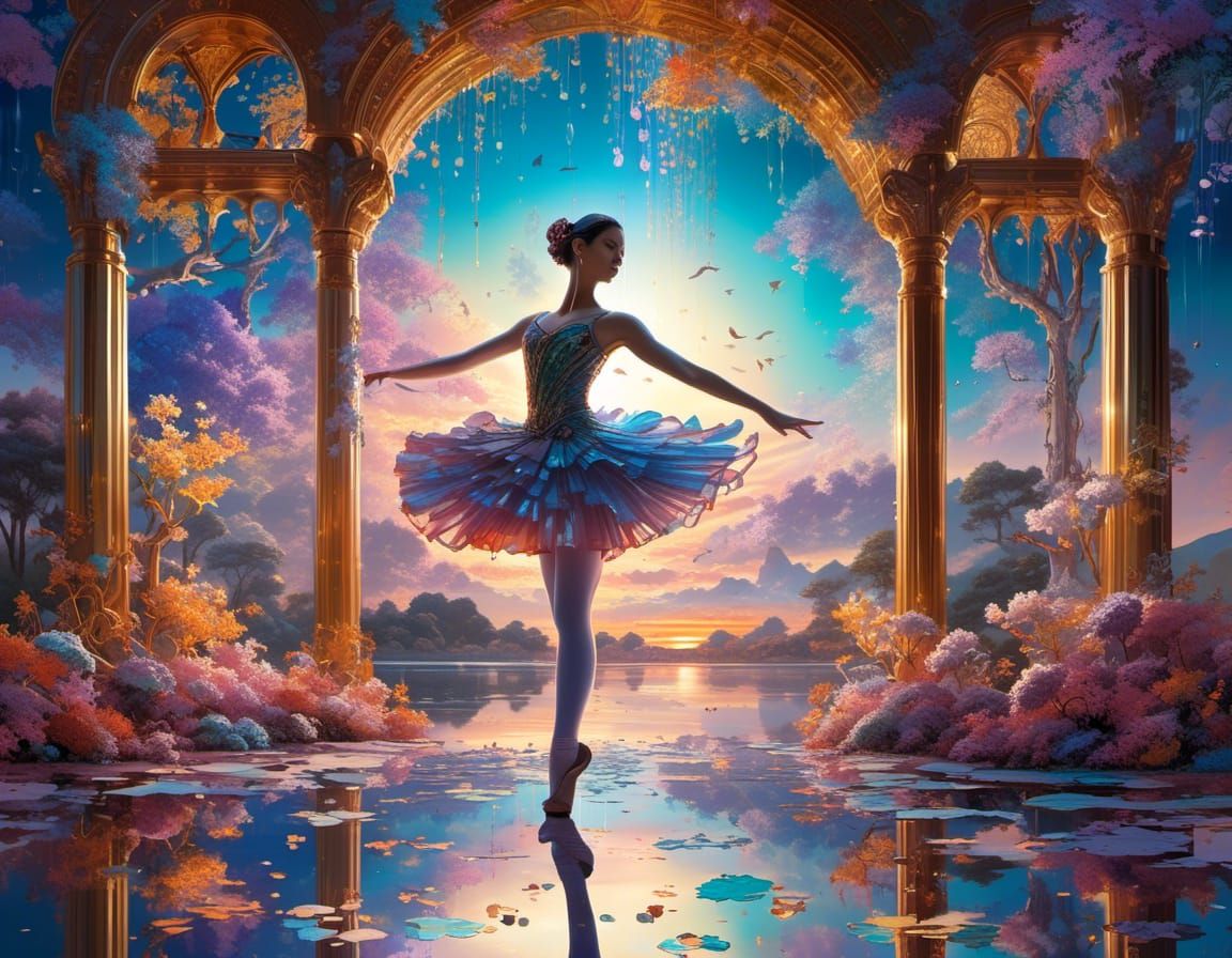 Anime Ballerina Silhouette in Vibrant Dreamscape