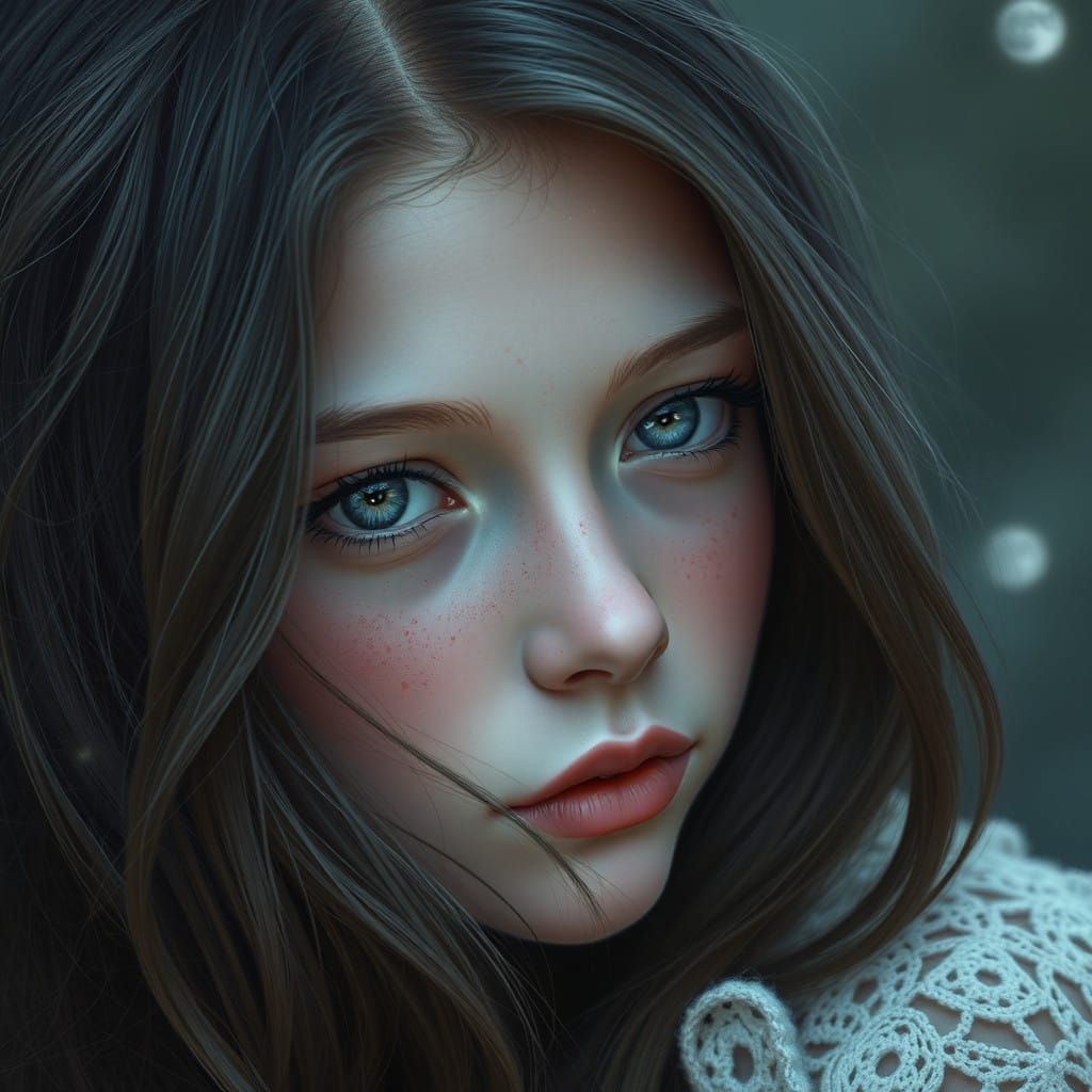 Ethereal Fantasy Girl in Soft Moonlit Glow