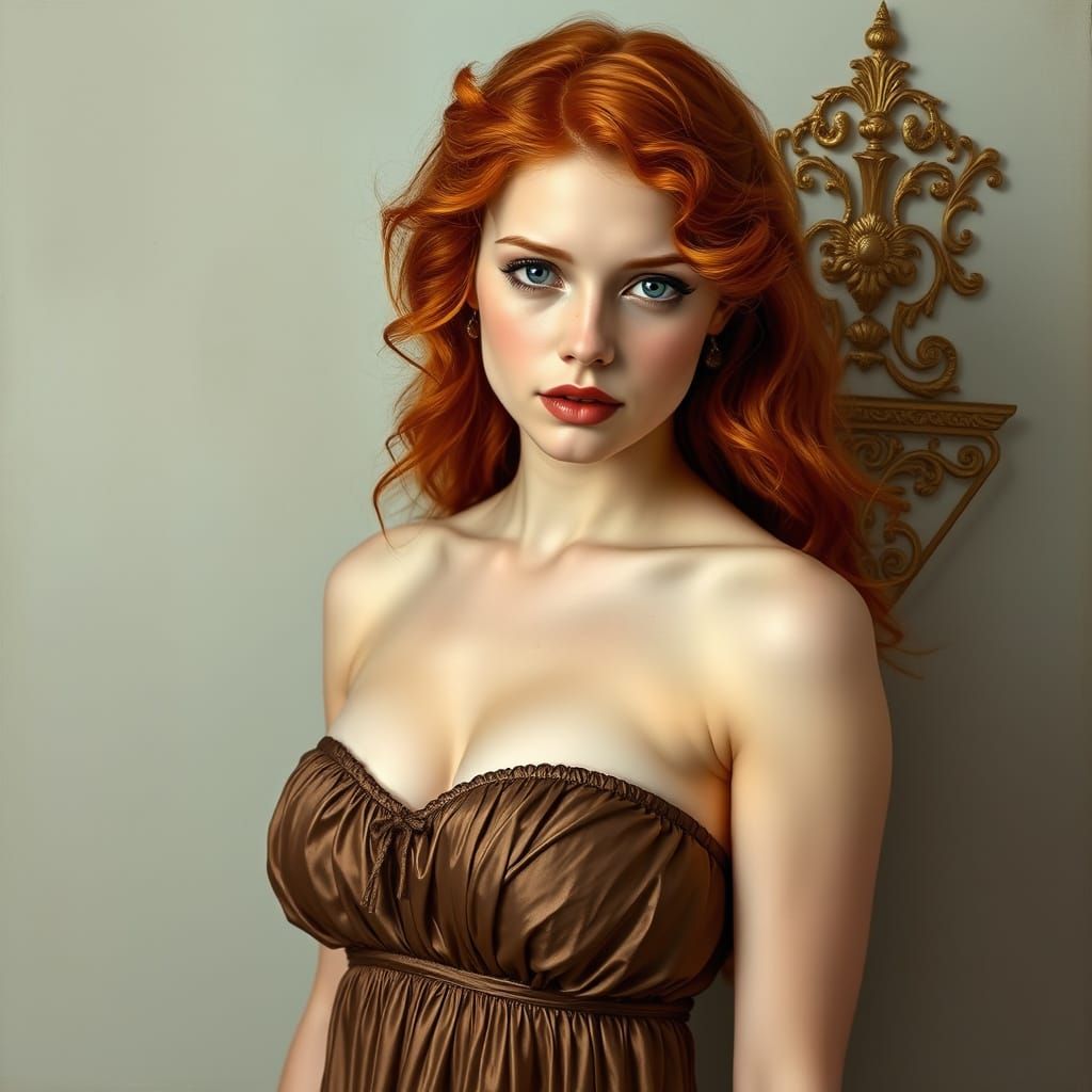 Redhead in Bronze Dress: Bouguereau and Boucher Style