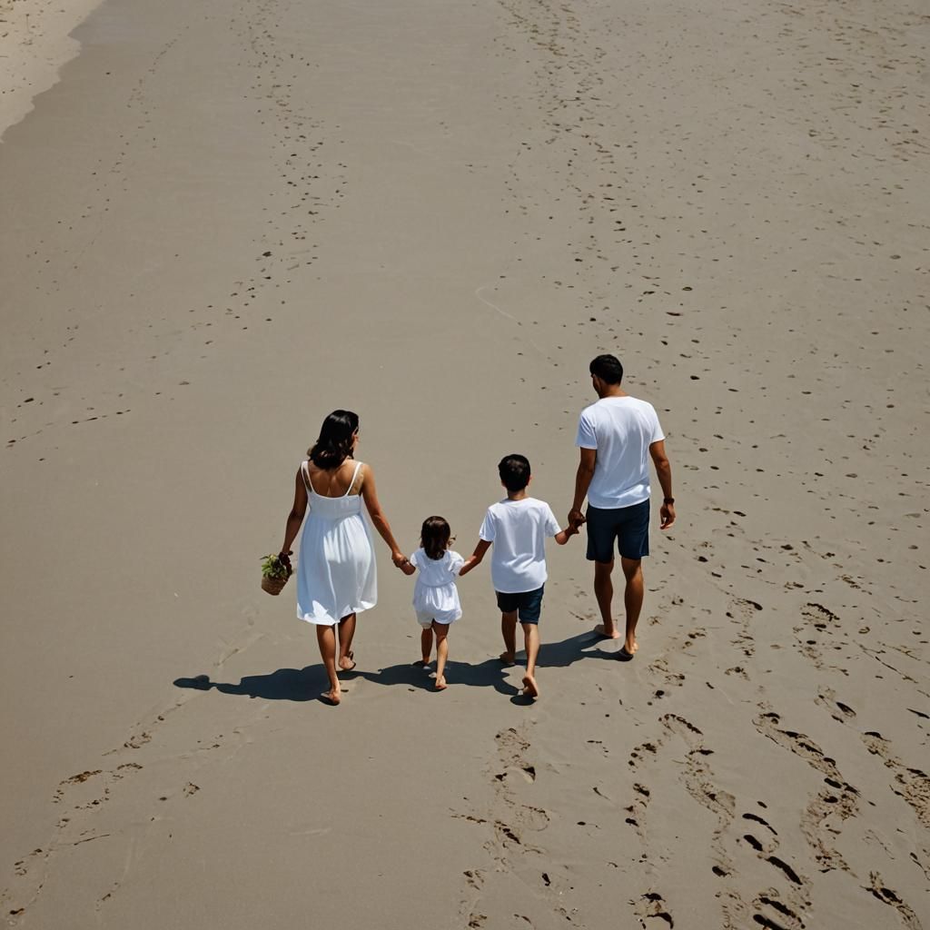 Family Beach Walk: Father, Mother, and Child