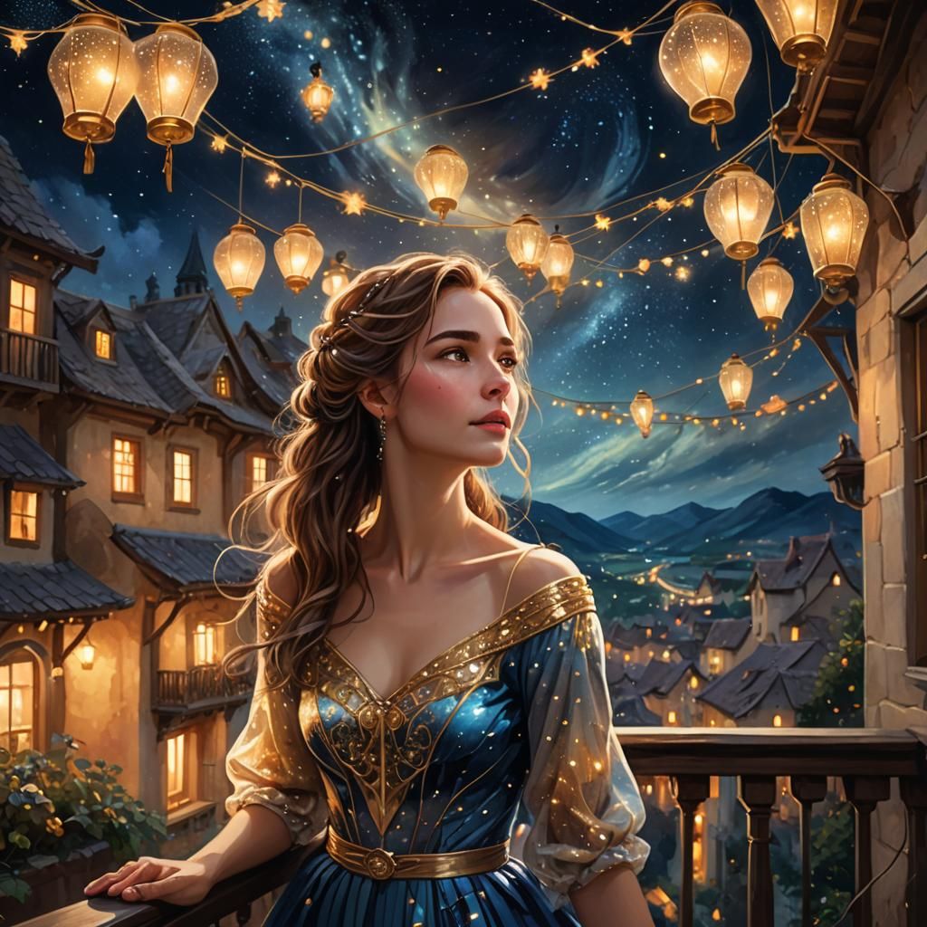 Dreamlike Fantasy Portrait Under Starry Night