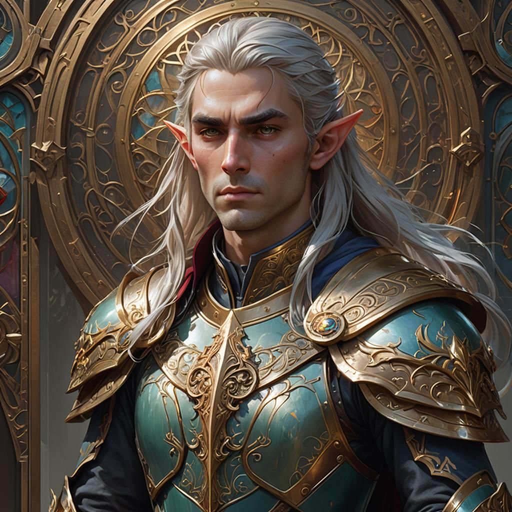 Elf Human Cleric Portrait in Hyperdetailed Style