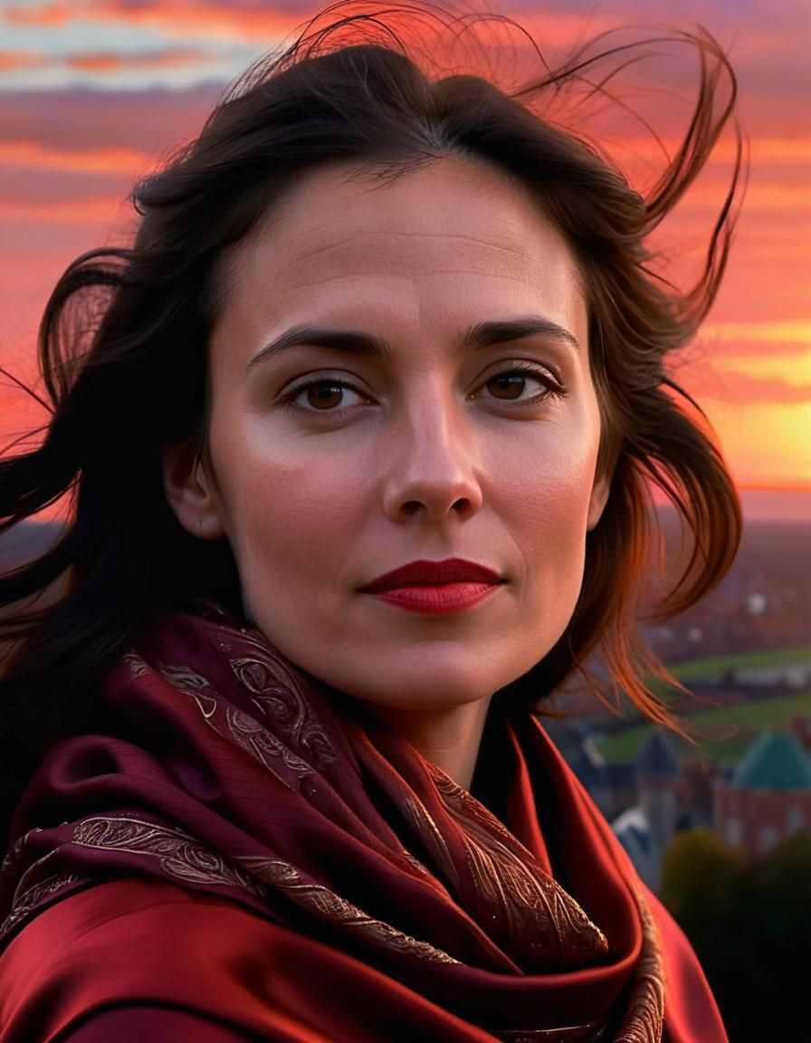 Chiaroscuro Oil Painting of Woman at Sunset