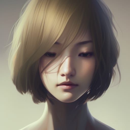 Detailed Japanese Portrait in Art Nouveau Style