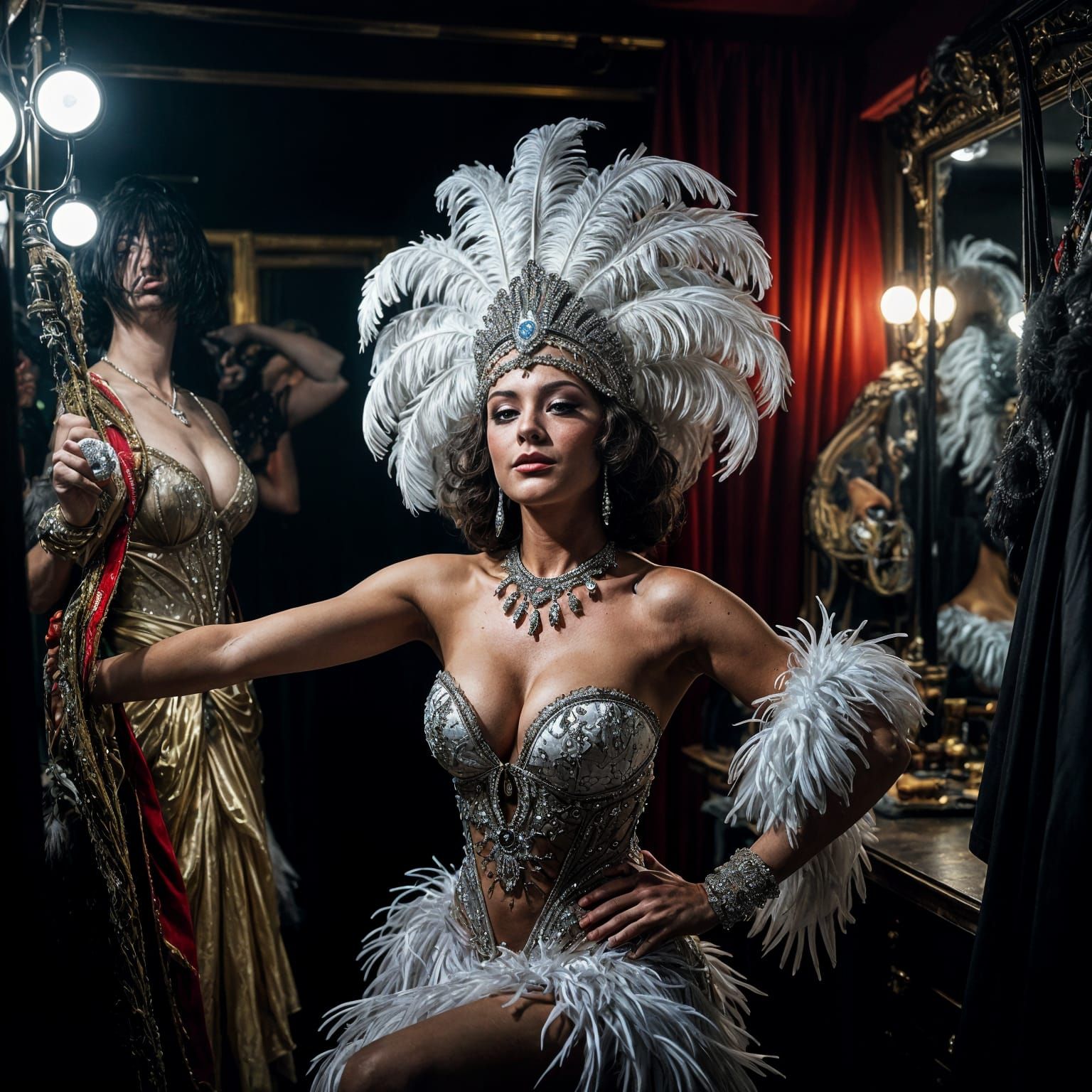 Dramatic Cabaret Dancer in Vintage Dressing Room