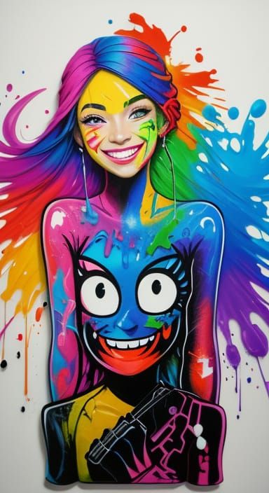Vibrant Street Art Girl Smiles from a Slice of Bread