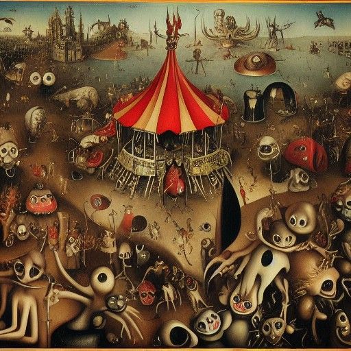 Demonic Fairground: A Surreal, Grotesque Scene