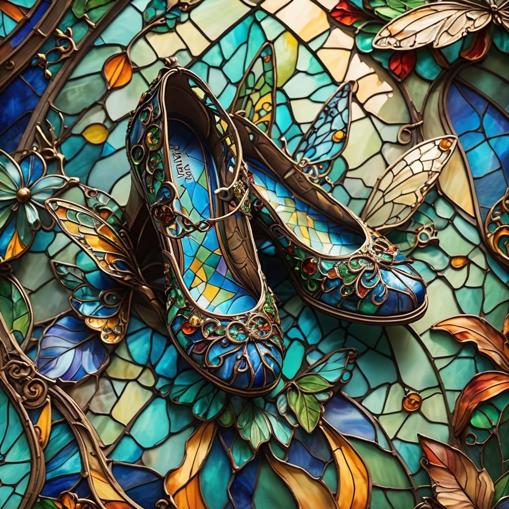 Ornate Stained Glass Fairy Shoes in Hyperrealism
