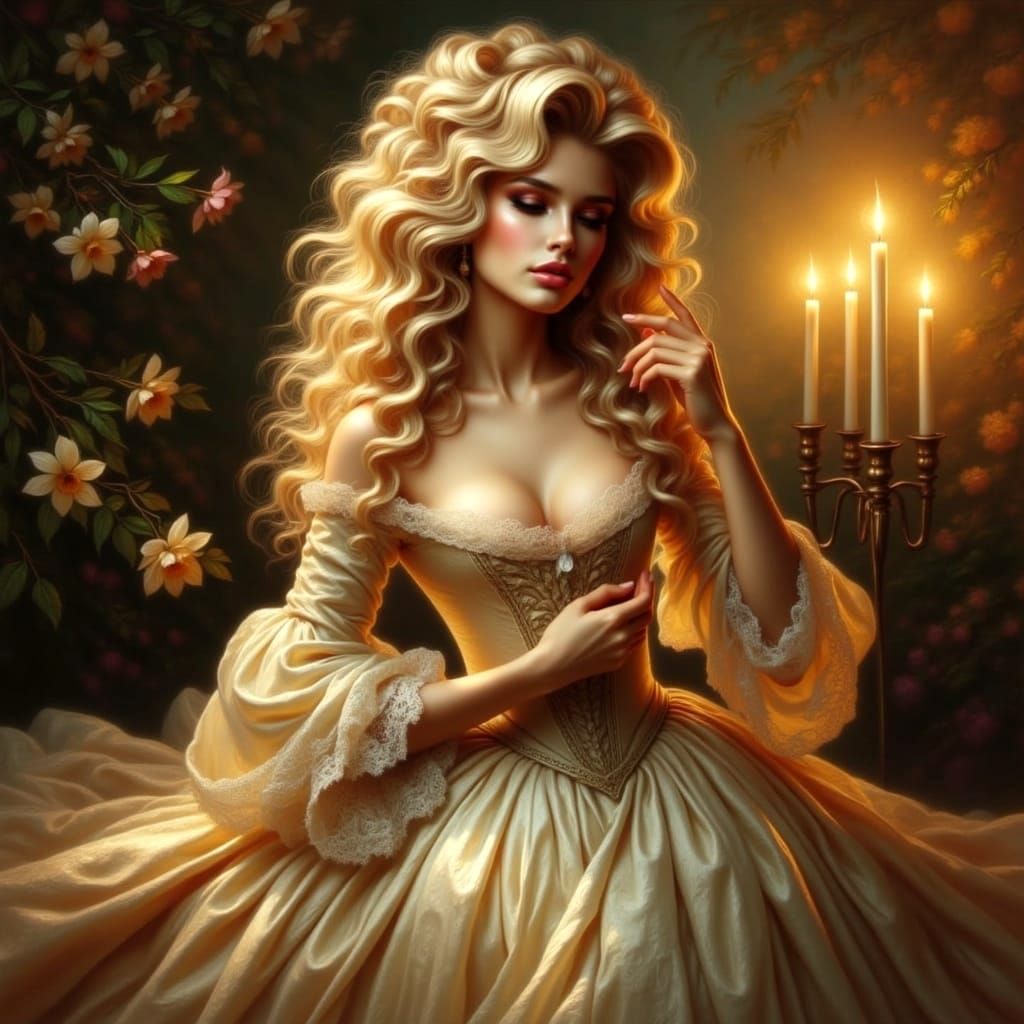 Romantic Blonde Woman in Oil Painting Style
